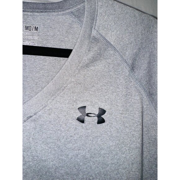 Under Armour T-Shirt Womens Medium Gray Semi-Fitted UA Tech Short Sleeve V-Neck - Picture 4 of 8